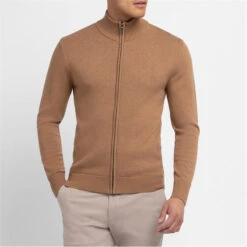 Eden Park Brown Zip Cardigan With Stand-up Collar -Urban Gent 30967604 l a1
