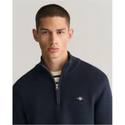 Gant TEXTURED COTTON H-ZIP EVENING BLUE -Urban Gent 31372118 l a2