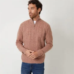 Threadbare Cable Knit Detail Quarter Zip Jumper