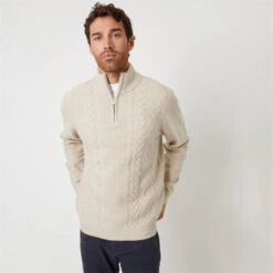 Threadbare Cable Knit Detail Quarter Zip Jumper -Urban Gent 31747869 l