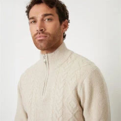 Threadbare Cable Knit Detail Quarter Zip Jumper -Urban Gent 31747869 l a3
