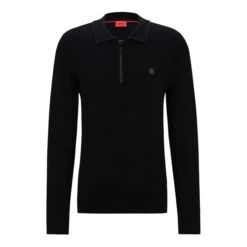 Hugo Sastoon Stacked Logo Zip-Neck Knit Polo Shirt