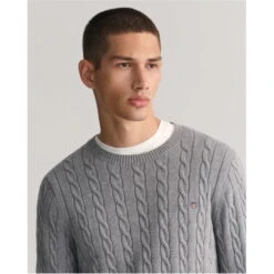 Gant COTTON CABLE C-NECK EVENING BLUE S -Urban Gent 32888602 l a4