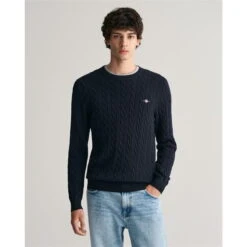 Gant COTTON CABLE C-NECK EVENING BLUE S -Urban Gent 32888618 l a2